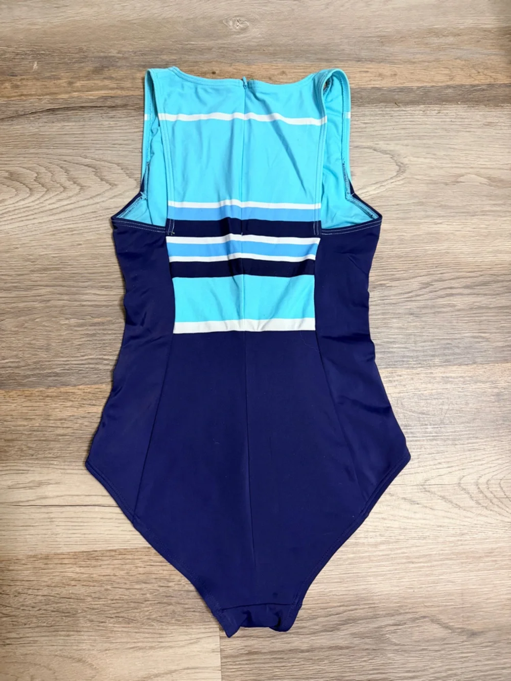 Dkny Light Blue and Navy Striped Athletic One-Piece Swimsuit - Picture 4 of 5